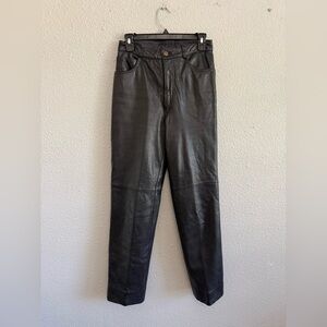 Michael Hoban North Beach Black Leather Pants Size 7/8 High Rise Straight‎ Leg